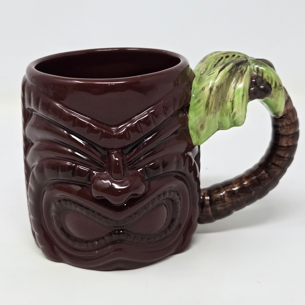 KC Hawaii Tiki Mug 2004 Brown Ceramic Palm Tree Handle Tropical Barware Cocktail